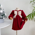 2021冬款新年宮廷風燈芯絨蝴蝶結紅色公主裙_8