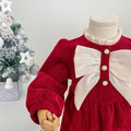 2021冬款新年宮廷風燈芯絨蝴蝶結紅色公主裙_9
