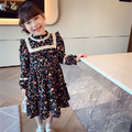 2022春裝韓版中大童法式田園風碎花公主裙/連衣裙(黑色)_1