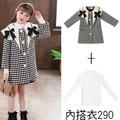 2021冬款加厚中大童小香風黑白格蝴蝶結中長款大衣/外套_2
