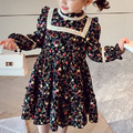 2022春裝韓版中大童法式田園風碎花公主裙/連衣裙(黑色)