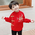 2021冬款加絨新年男童中國唐裝刺繡厚棉上衣+長褲二件套裝_3
