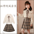 2022春裝韓版中大童JK學院風襯衫+格子短裙二件套