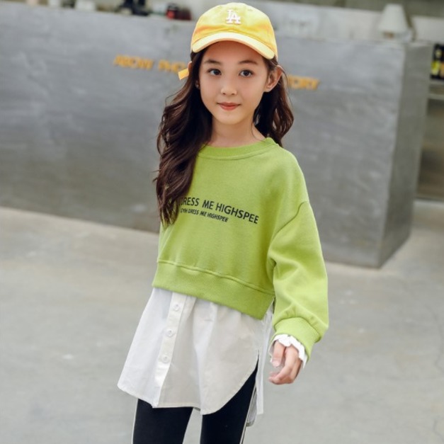 2021冬款韓版中大童加絨襯衫假二件上衣/長版衣(上衣)現貨