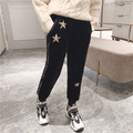 2021冬款韓版中大童加絨星星黑色絨面長褲/休閒褲_1