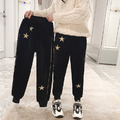 2021冬款韓版中大童加絨星星黑色絨面長褲/休閒褲