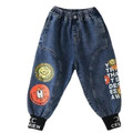 2022春裝韓版中大童卡通塗鴉寬版長褲/牛仔褲_3