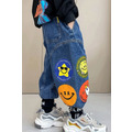 2022春裝韓版中大童卡通塗鴉寬版長褲/牛仔褲_2