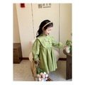 2022春裝韓版中大童復古刺繡木耳花邊連衣裙(綠色)_5