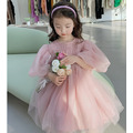 2022春裝韓版中大童夢幻閃亮蓬蓬紗粉色公主裙(現貨)_1