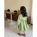 2022春裝韓版中大童復古刺繡木耳花邊連衣裙(綠色)_7