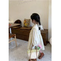 2022春裝韓版中大童復古刺繡木耳花邊連衣裙(米色)_2