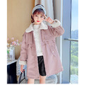 2022冬款韓版中大童PU皮保暖毛絨粉色外套/大衣_4