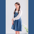 【韓國正品】春款中大童蕾絲襯衫+牛仔背心裙二件套_7