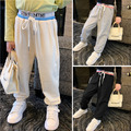2022春裝韓版中大童英文字母綁帶純棉長褲/休閒褲(3色)