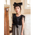 2022夏裝韓版中大童荷葉邊網紗燙鑽黑色公主裙_1