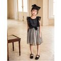 2022夏裝韓版中大童荷葉邊網紗燙鑽黑色公主裙_3