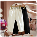 2022春裝款韓版中大童純色鈕釦棉質長褲/老爹褲(2色)
