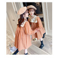 2022春裝韓版中大童娃娃領棉質百褶公主裙(橘色)_2