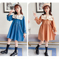 2022春裝韓版中大童娃娃領棉質百褶公主裙(藍色)_8