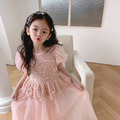 2022夏裝韓版中大童亮片網紗長款公主裙/小禮服(粉色)_4