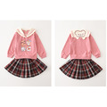 2022春裝韓版中大童JK學院風可愛上衣+裙子短裙二件套(粉色)_4