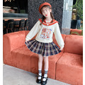 2022春裝韓版中大童JK學院風可愛上衣+裙子短裙二件套(米白)_2