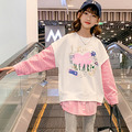2022春裝韓版中大童愛心假二件拼接長袖上衣