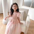 2022夏裝韓版中大童亮片網紗長款公主裙/小禮服(粉色)_5