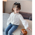 2022春裝韓版中大童珍珠公主袖白色襯衫/上衣_1