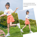 2022夏裝韓版中大童時尚花朵上衣+橘色短褲二件套裝_1
