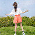2022夏裝韓版中大童時尚花朵上衣+橘色短褲二件套裝_2