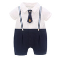 2022夏裝韓版嬰幼兒男童紳士領帶假二件吊帶連身衣