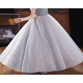 韓版中大童氣質款銀色蓬蓬袖網紗長款公主裙/音樂表演小禮服_2