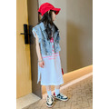 2022夏款韓版中大童英文印花長款連衣裙+牛仔背心二件套裝(3色)_9