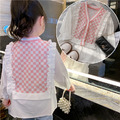 2022春裝韓版中大童粉白棋盤格花邊襯衫/上衣(粉色)