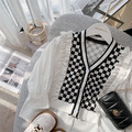 2022春裝韓版中大童黑白棋盤格花邊襯衫/上衣(黑色)_2