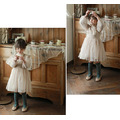 2022春裝韓版中大童法式燈籠袖蕾絲網紗公主裙(杏色)_3