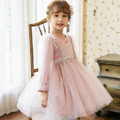 2022春裝韓版中大童亮片蕾絲網紗粉色公主裙_1