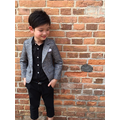 韓版英倫風男童長袖襯衫+西裝外套+長褲三件套裝(灰格)_4
