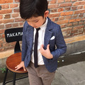 韓版英倫風男童長袖襯衫+西裝外套+長褲三件套裝(藍格)_2