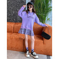 2022春裝韓版中大童連帽上衣拼接格子假二件連衣裙/長版衣(3色)_5