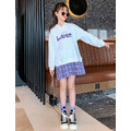 2022春裝韓版中大童連帽上衣拼接格子假二件連衣裙/長版衣(3色)_11