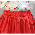 2022夏裝韓版中大童櫻桃刺繡花邊領襯衫+紅色短裙二件套裝_9