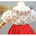 2022夏裝韓版中大童櫻桃刺繡花邊領襯衫+紅色短裙二件套裝_6