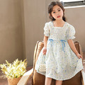 2022夏裝韓版中大童小碎花蝴蝶結雪紡連衣裙(藍/粉)