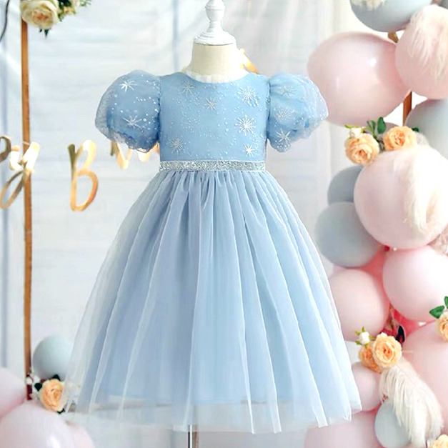 2022夏裝韓版中大童冰雪公主雪花澎澎袖公主裙