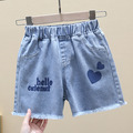 2022夏裝韓版中大童純棉愛心牛仔短褲/熱褲