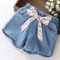 2022夏裝韓版中大童純棉碎花綁帶牛仔短褲/熱褲(2色)