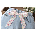 2022夏裝韓版中大童純棉碎花綁帶牛仔短褲/熱褲(2色)_4